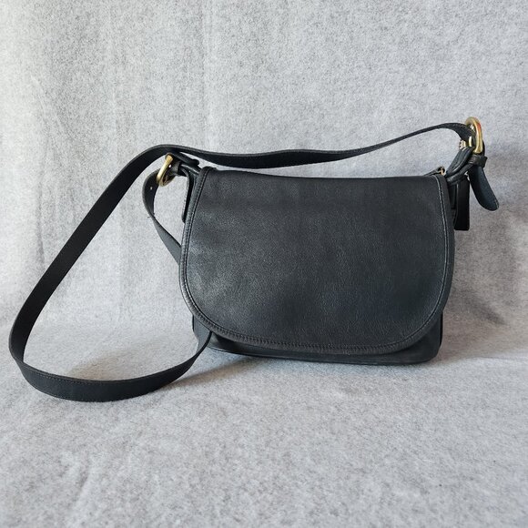 Vintage Coach 4150 Made in USA Fletcher Saddle Bucket Crossbody Bag Flap Black - Picture 3 of 11